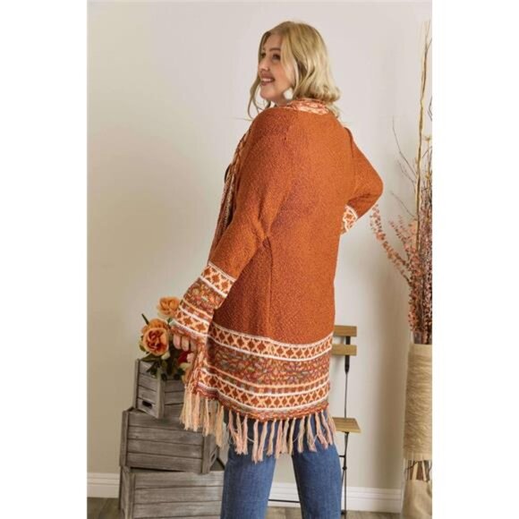 ✨NWT‎ ADORA Full Size Fringe Hem Aztec Border Cardigan Plus Size - Picture 4 of 4